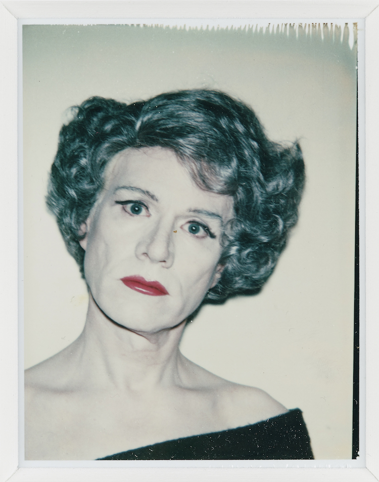 Andy Warhol, Self Portrait (in drag), 1980-82. Polaroid, 4 3/16 x 3 3/8 in. The Brant Foundation, Greenwich, CT. © The Andy Warhol Foundation for the Visual Arts, Inc. / Artists Rights Society (ARS) New York.